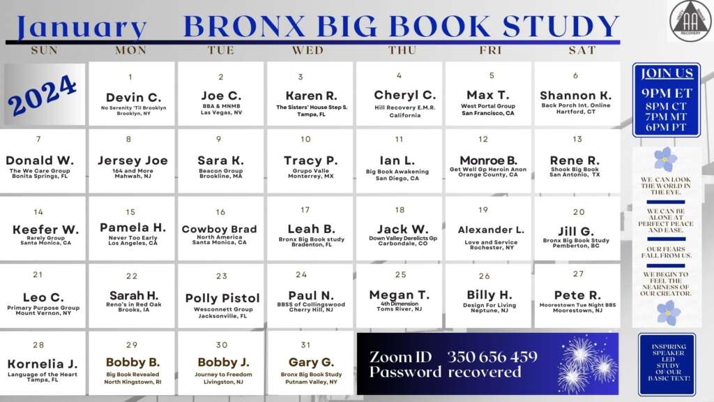 Bronx Big Book Schedule Bronx Big Book Study